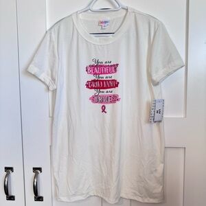 NWT LuLaRoe Breast Cancer Awareness‎ White T-Shirt with Pink Graphic Size Medium